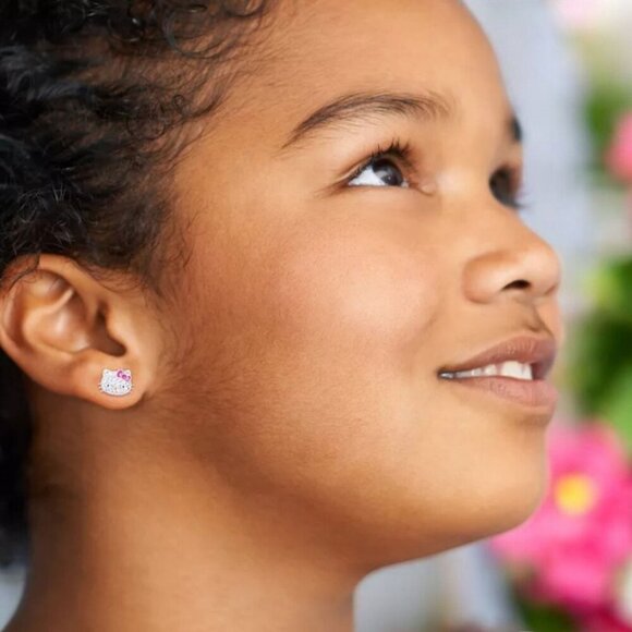 Hello Kitty Crystal Stud Earrings | Sterling Silver Girls' Inner Child Healing - Picture 6 of 8